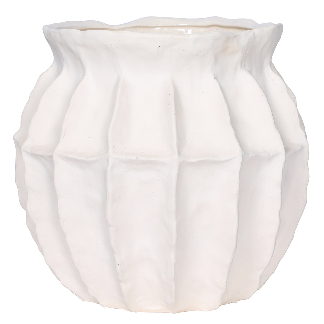 Kova White Ceramic Ribbed Large Squat Vase