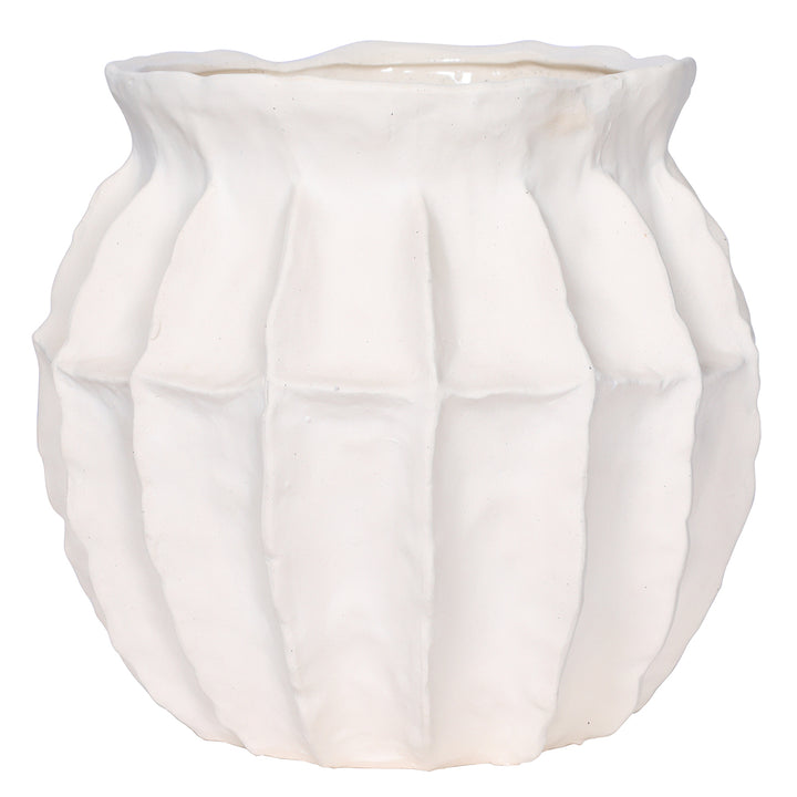 Kova White Ceramic Ribbed Large Squat Vase