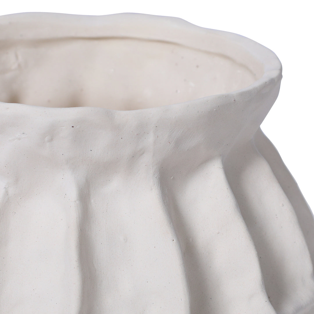 Kova White Textured Ceramic Squat Vase