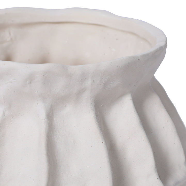 Kova White Textured Ceramic Squat Vase