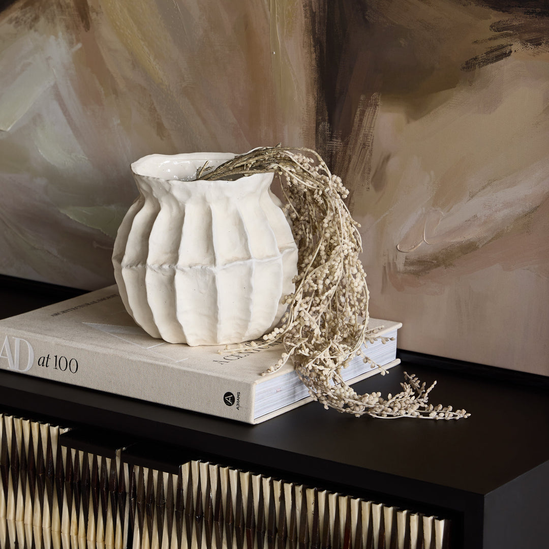 Kova White Textured Ceramic Squat Vase