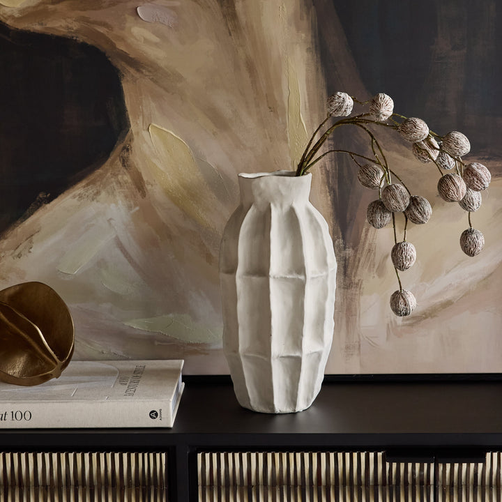 Kova White Textured Ceramic Large Slim Vase