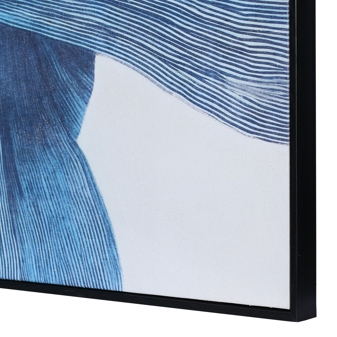 Indigo Flow - Form Textured Framed Canvas Wall Art