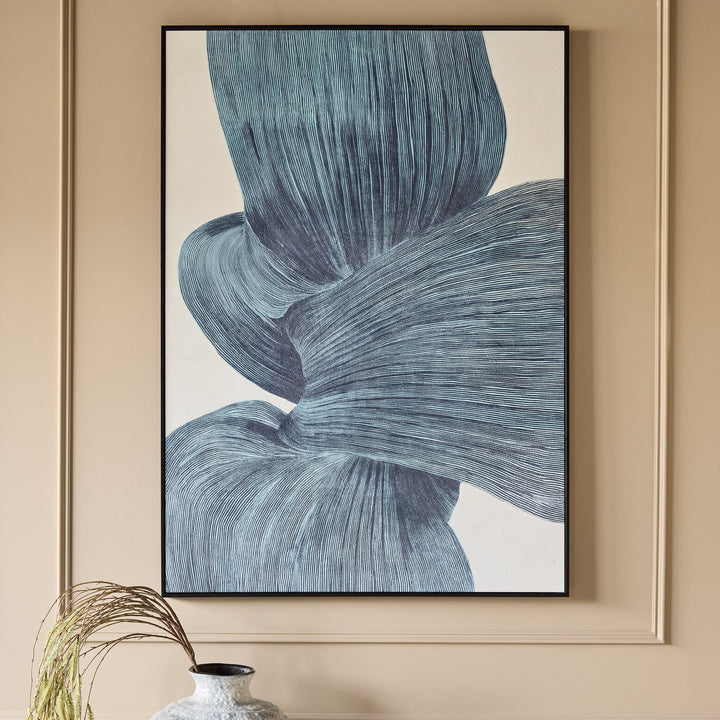 Indigo Flow - Form Textured Framed Canvas Wall Art