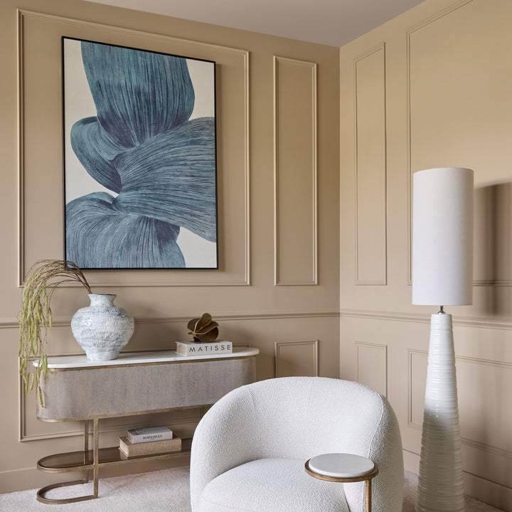 Indigo Flow - Form Textured Framed Canvas Wall Art