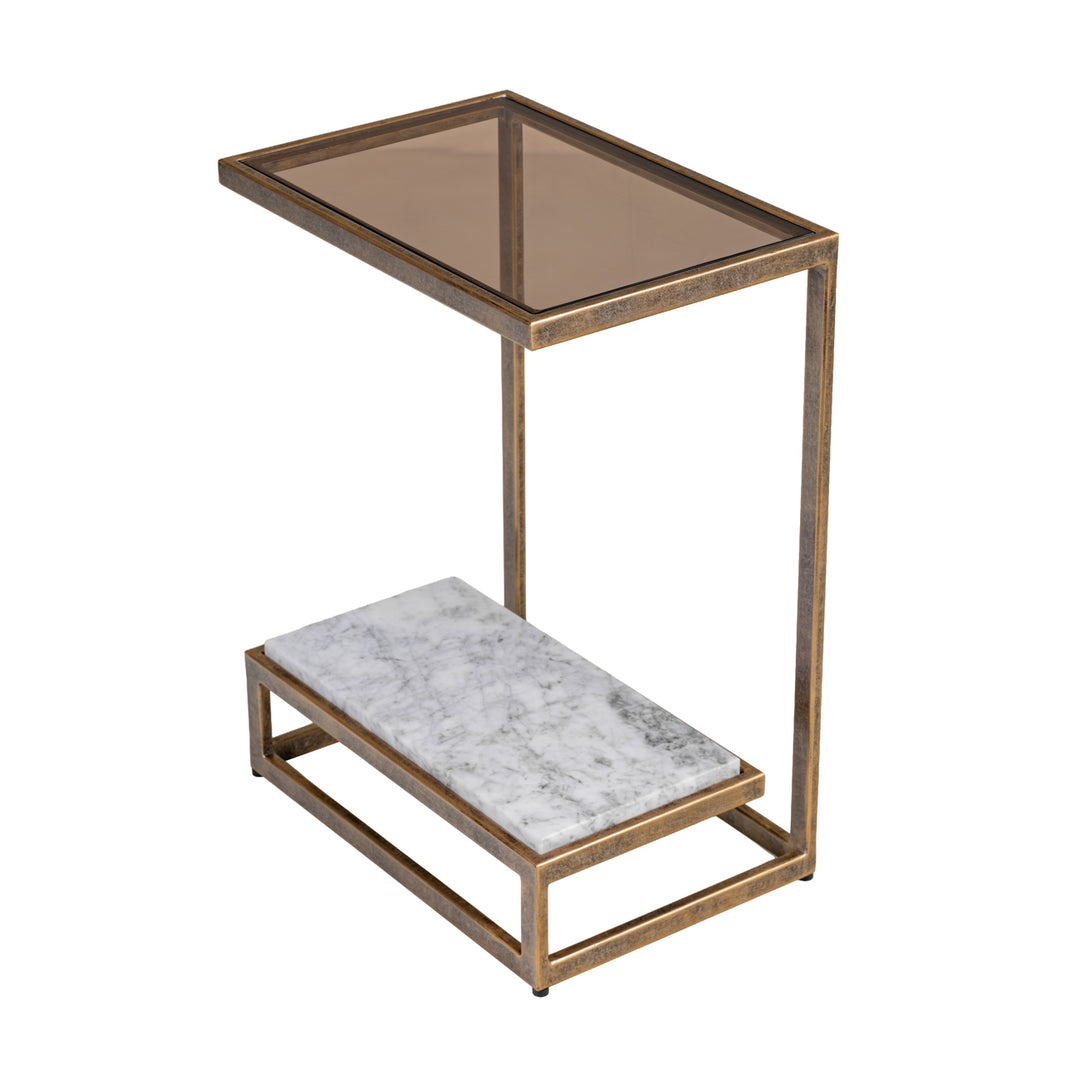 Alicia Two Tier Smoked Glass & Marble Side Table