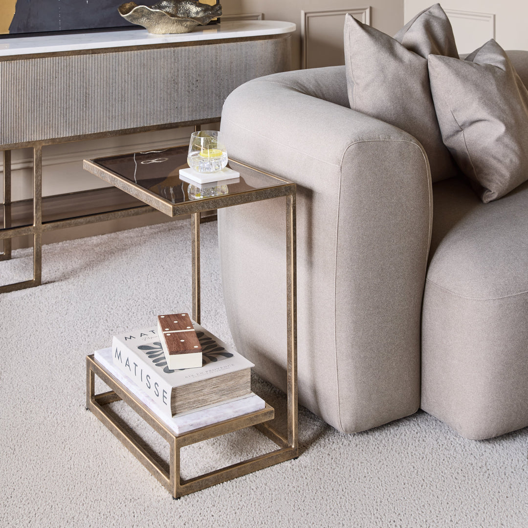 Alicia Two Tier Smoked Glass & Marble Side Table