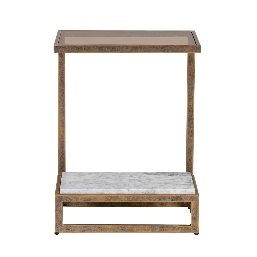 Alicia Two Tier Smoked Glass & Marble Side Table