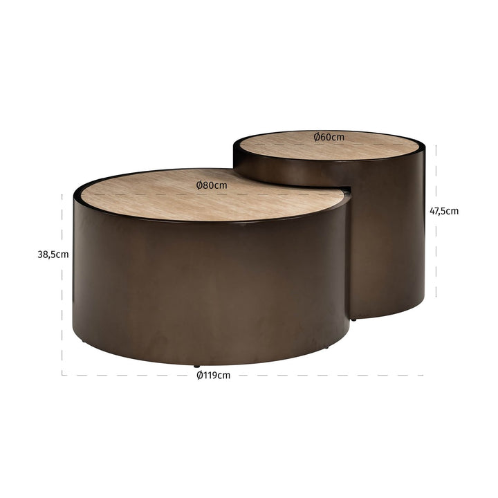 Ronson Set of 2 Faux Travertine Coffee Tables - Beige Richmond 5