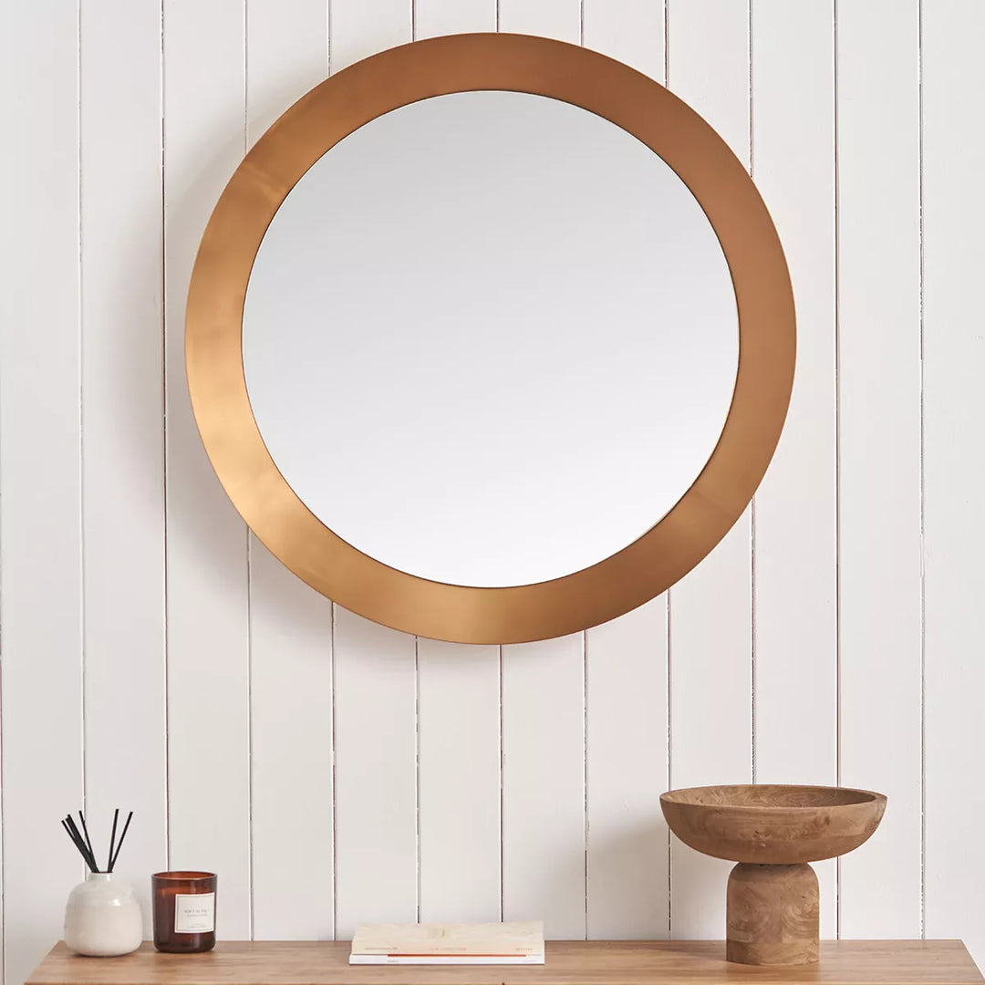 Angled Frame Round Mirror - Burnished Gold
