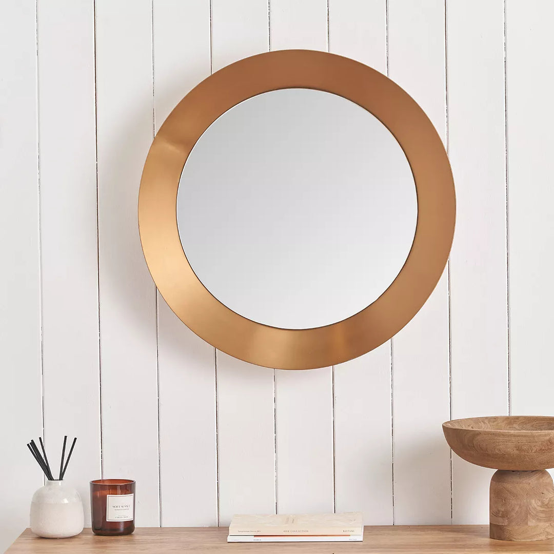 Angled Frame Round Mirror - Burnished Gold