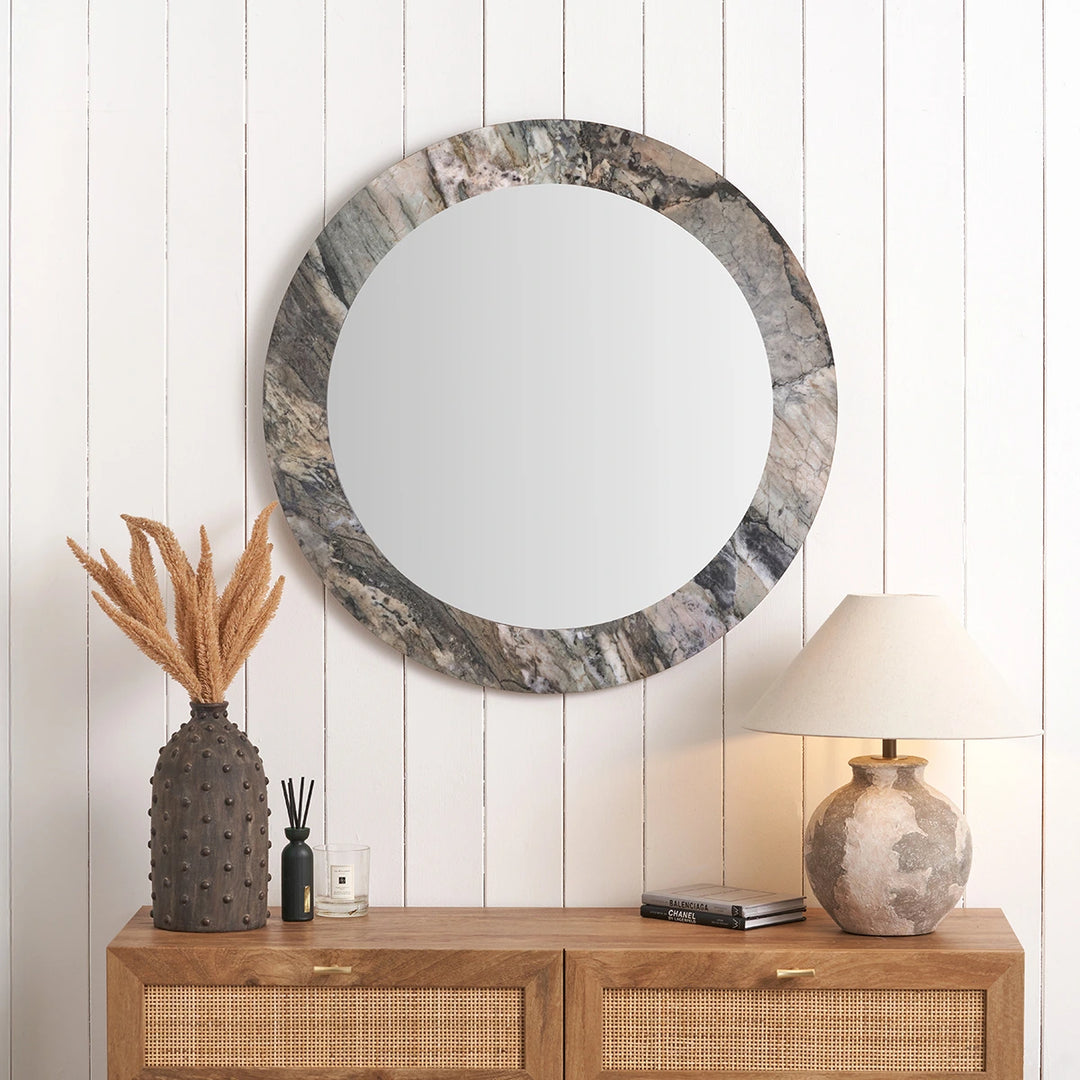 Jade Marble Effect Round Wall Mirror