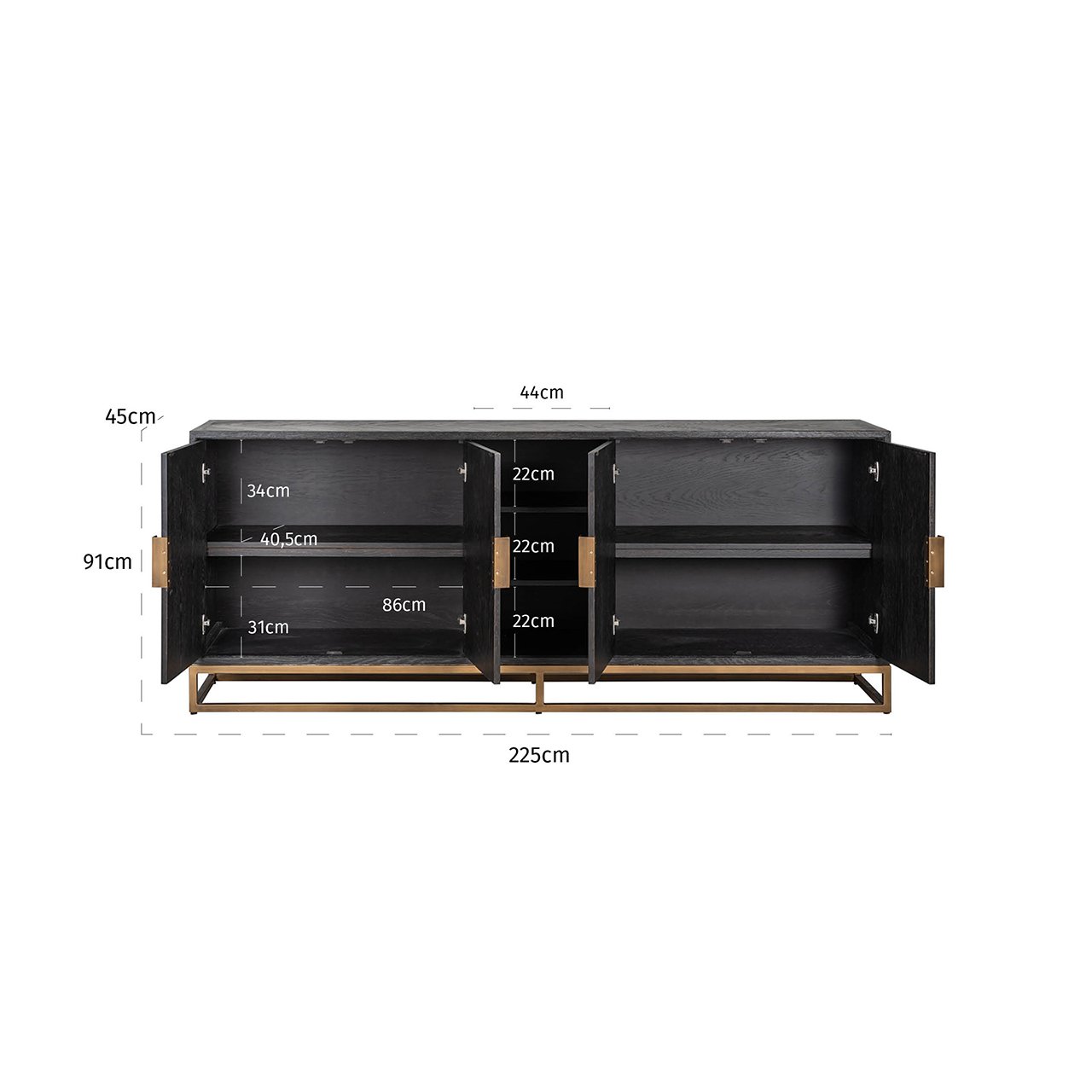 Richmond Blackbone 4 Doors Brushed Gold Sideboard