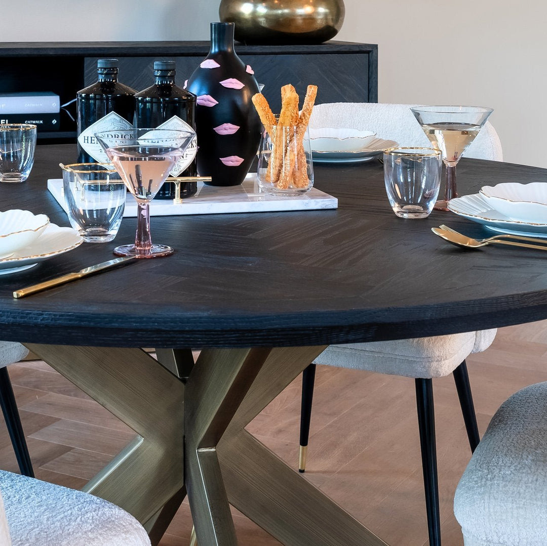 Blackbone 4 Seater Round Dining Table 140cm - Brass & Black Richmond 3