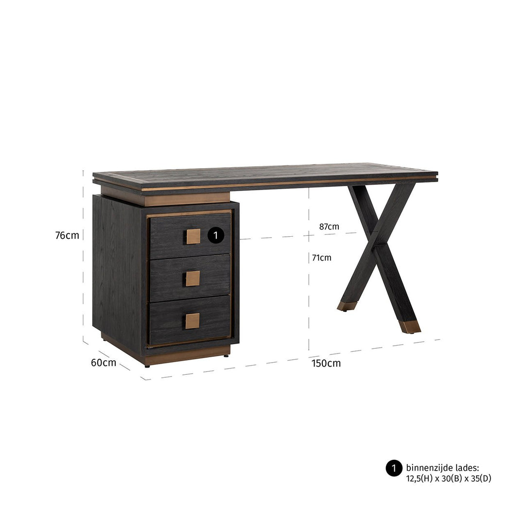 Hunter 3 Drawer Desk - Black Richmond 8