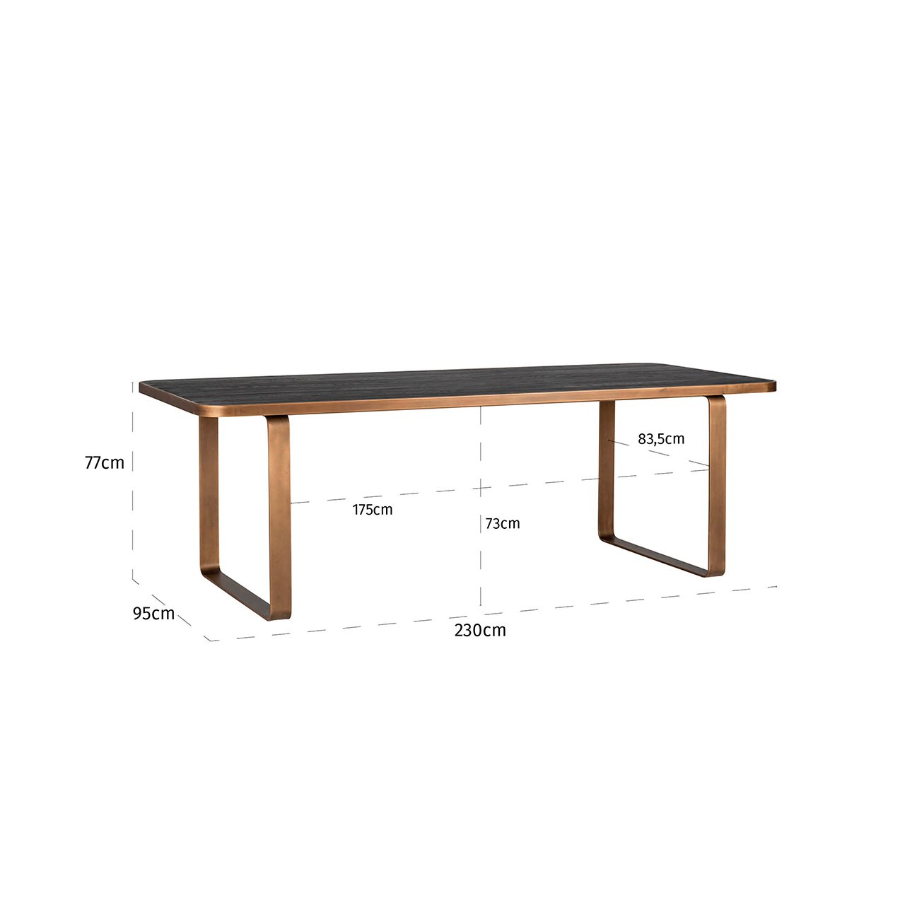 Richmond Hunter 6 Seater Dining Table in Brushed Gold & Black - 230cm