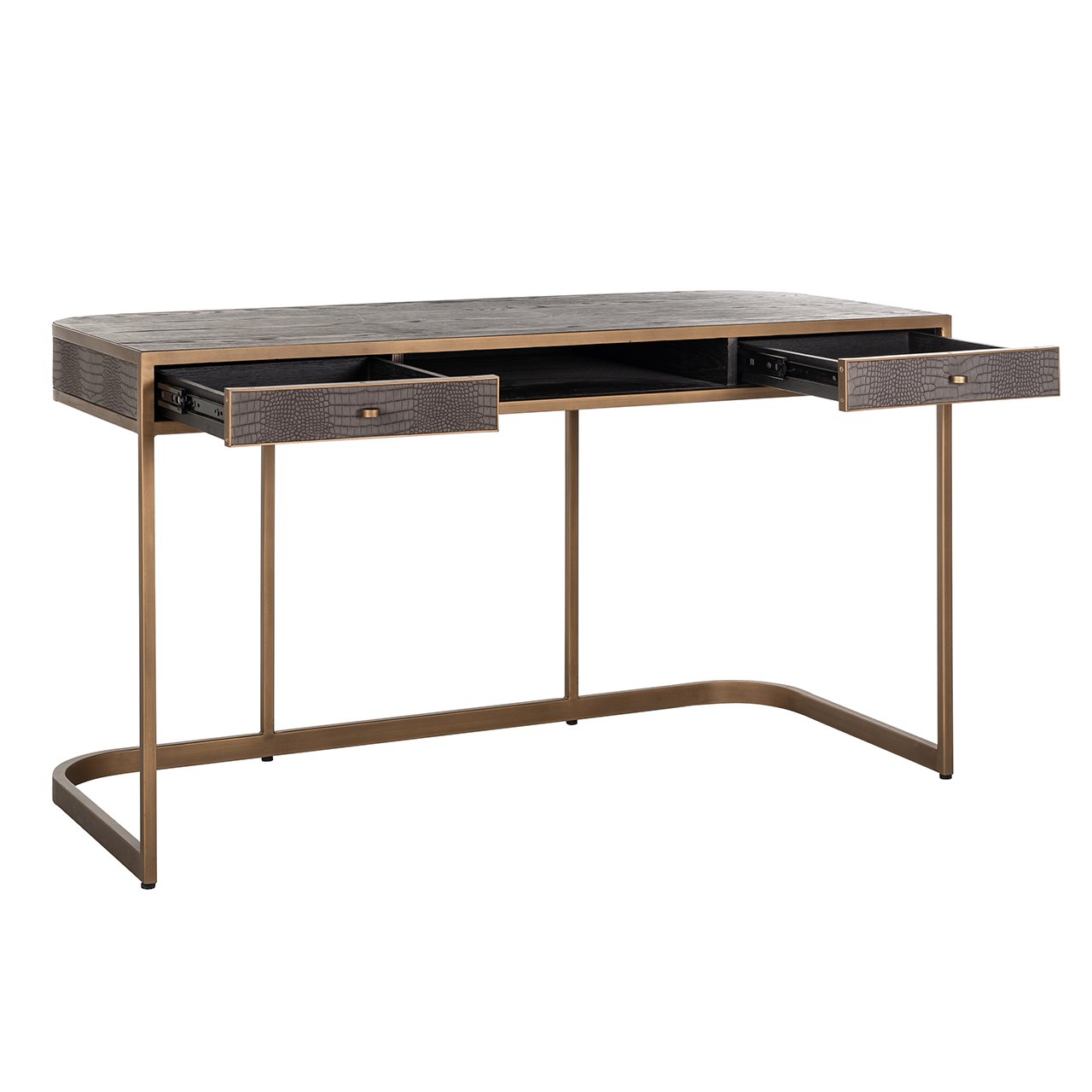 Richmond Classio 2 Drawers Vegan Leather Brushed Gold Desk