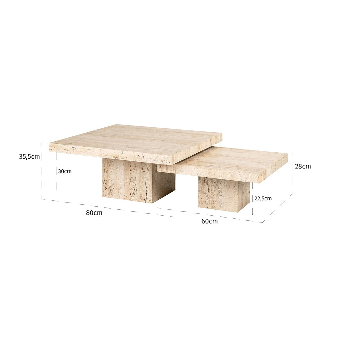 La Cantera Set of 2 Square Coffee Tables - Travertine Richmond 10
