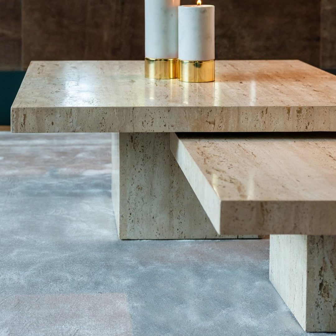 La Cantera Set of 2 Square Coffee Tables - Travertine Richmond 4