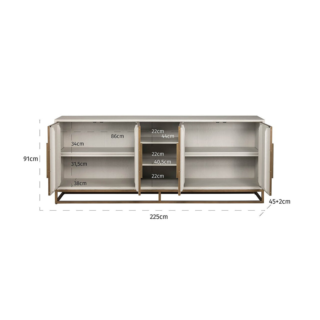 Whitebone 4 Door Sideboard - Brass & Verona Grey Richmond 4