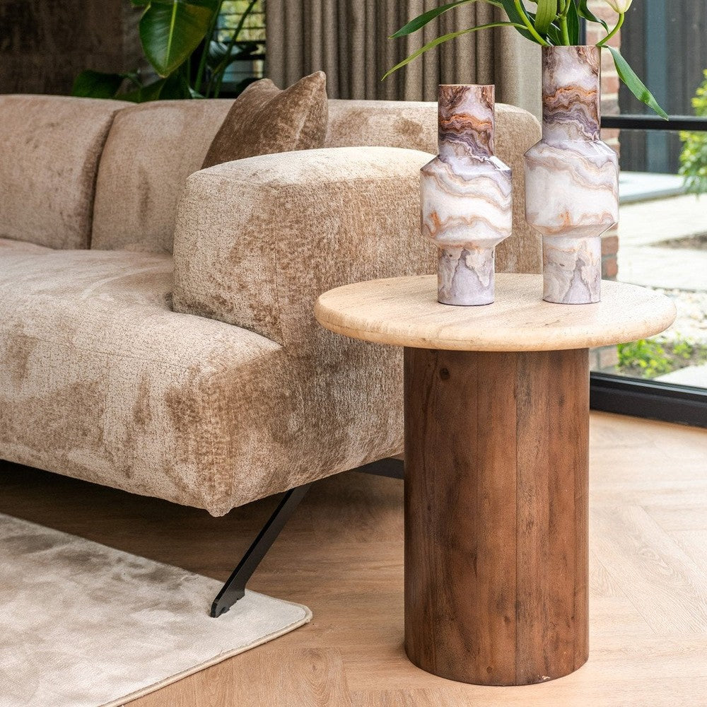Douglas Round End Table - Travertine Top Richmond 2