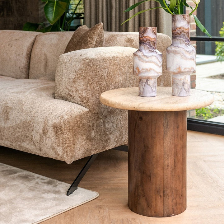 Douglas Round End Table - Travertine Top Richmond 2
