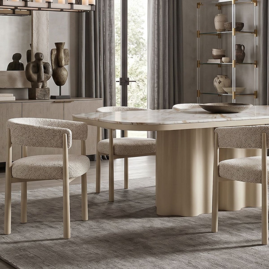 Corinthian Large Natural Marble Dining Table - Gloss Ivory