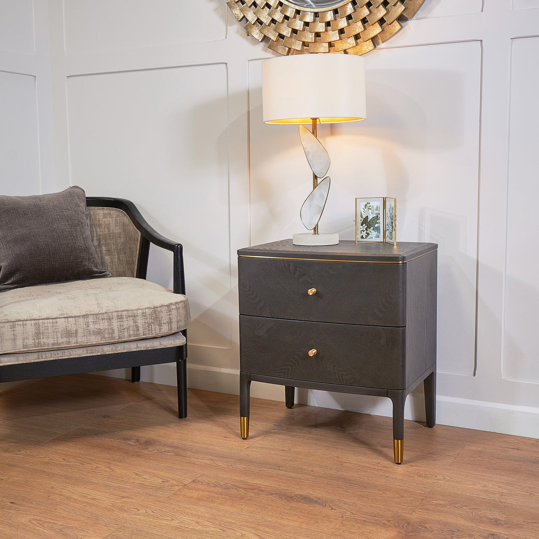 Vancent 2 Drawer Bedside Table - Grey