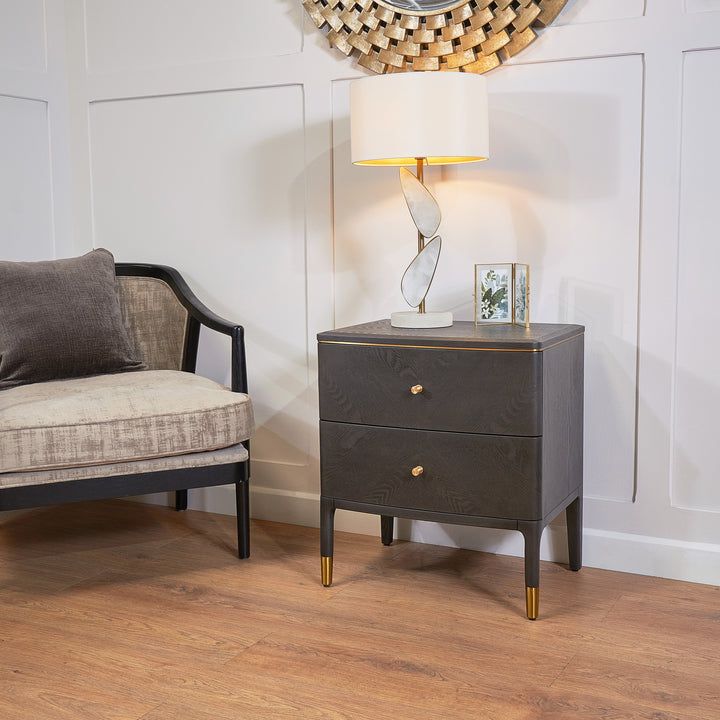 Vancent 2 Drawer Bedside Table - Grey
