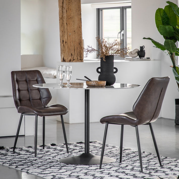 Fielding Faux Marble Round Dining Table - Black & White GalleryDirect 2