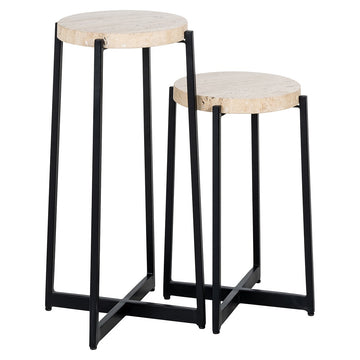 Richmond Interiors Dillinger Set of 2 Marble End Tables in Beige