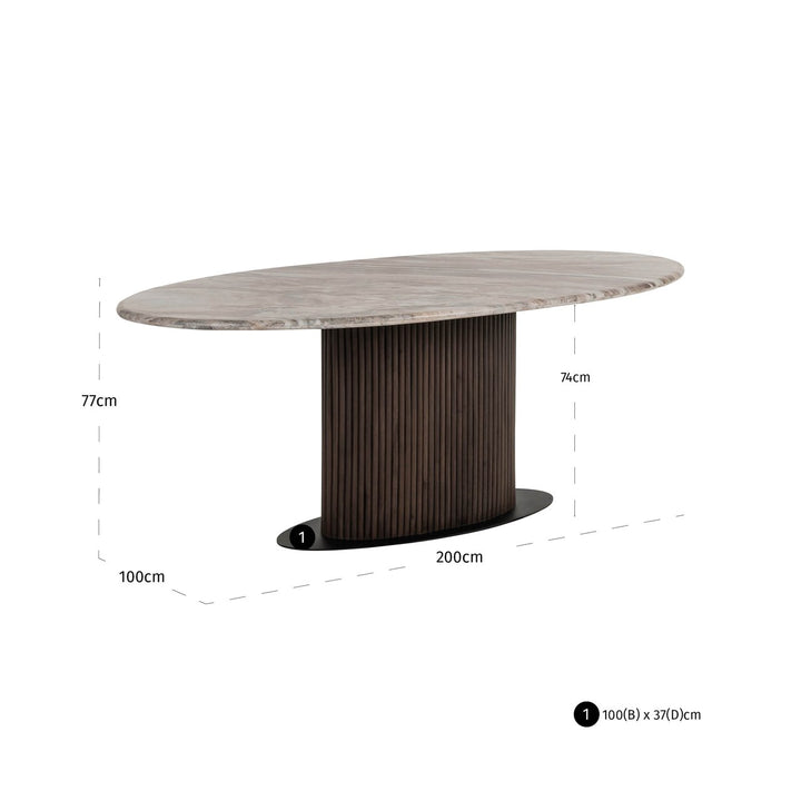 Rashford Oval Marble Dining Table 200cm - Dark Brown Richmond 6