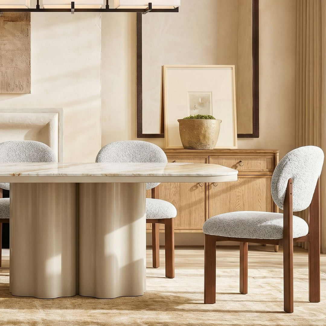 Corinthian Large Natural Marble Dining Table - Gloss Ivory