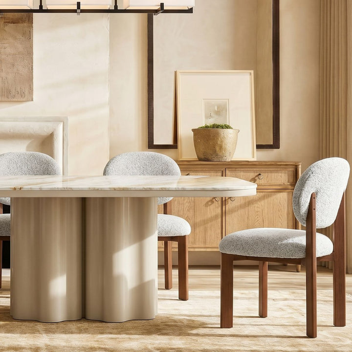 Corinthian Large Natural Marble Dining Table - Gloss Ivory