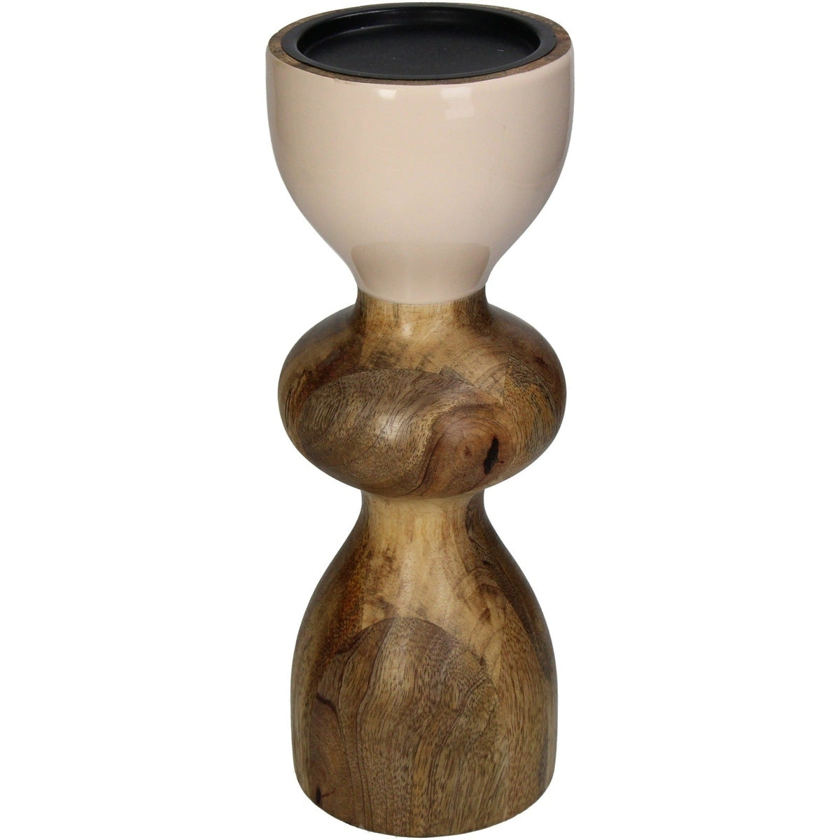 Libra Interiors Wooden Candle Holder in Biege