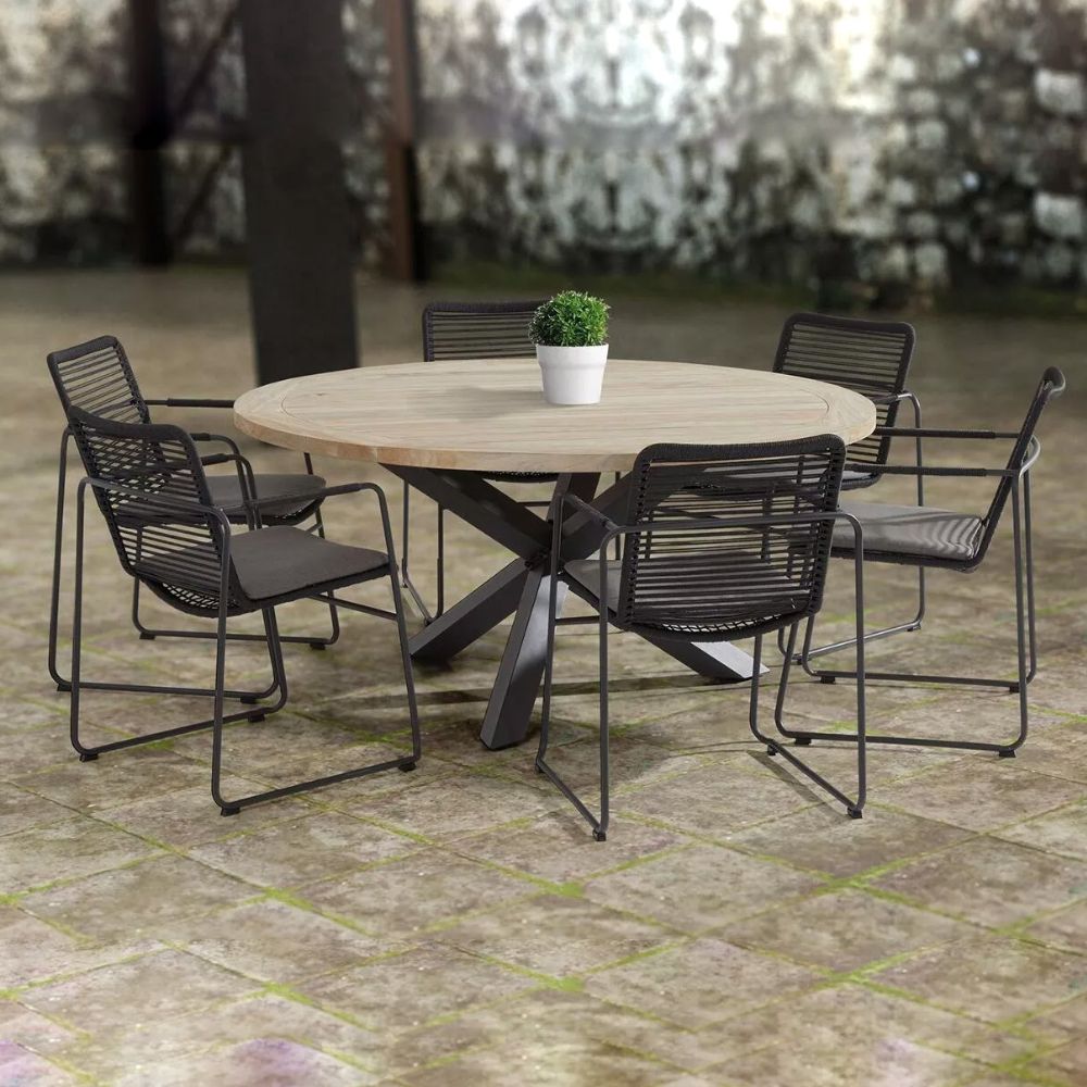  Four Seasons-4 Seasons Outdoor Elba 6 Seater Dining Set with Louvre Teak Table-Amber 125 