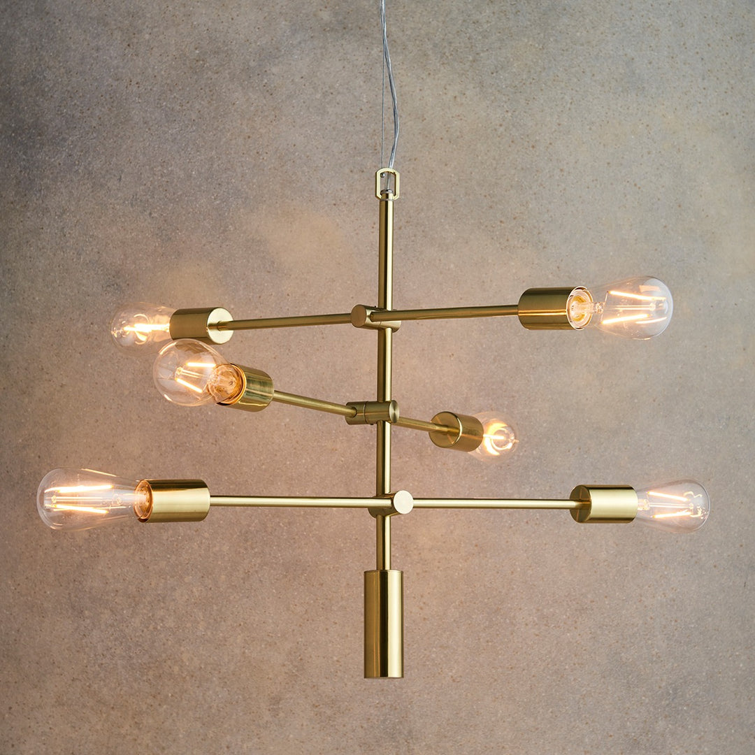 Rubens 6 Linear Pendant Light - Brushed Gold Endon 3