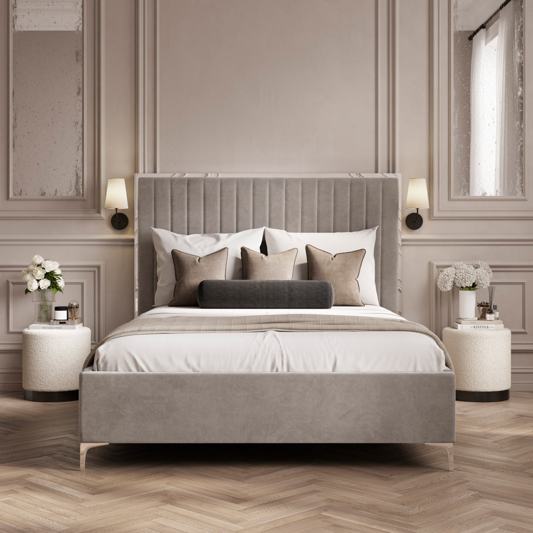Brielle Velvet Upholstered Bed - Mink