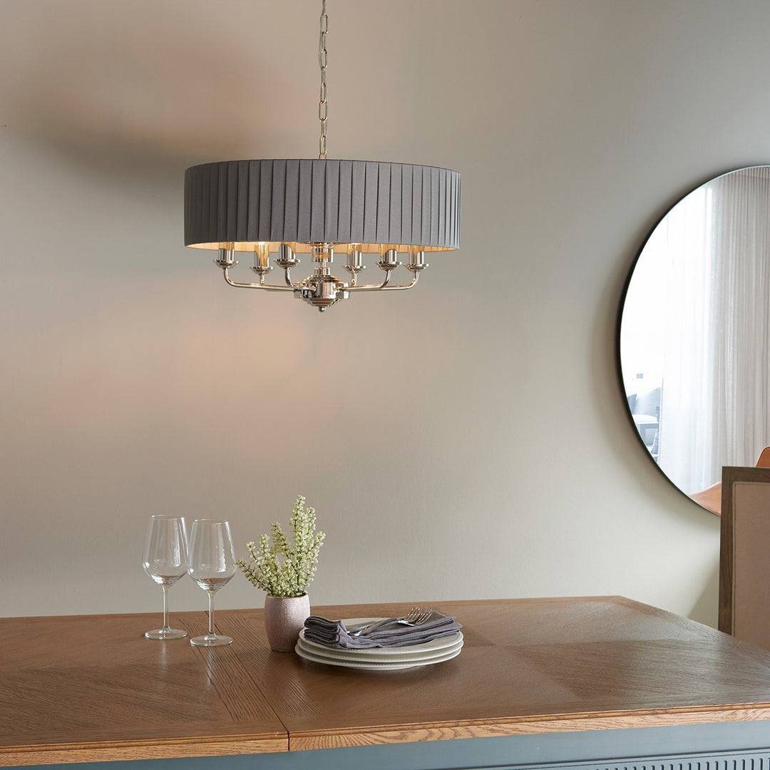 Highclere 6 Pleated Pendant - Nickel Endon 2