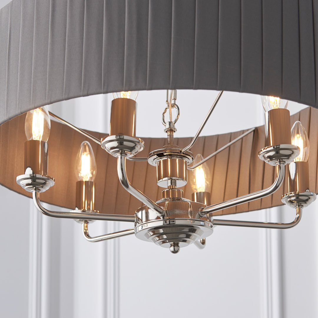 Highclere 6 Pleated Pendant - Nickel Endon 5