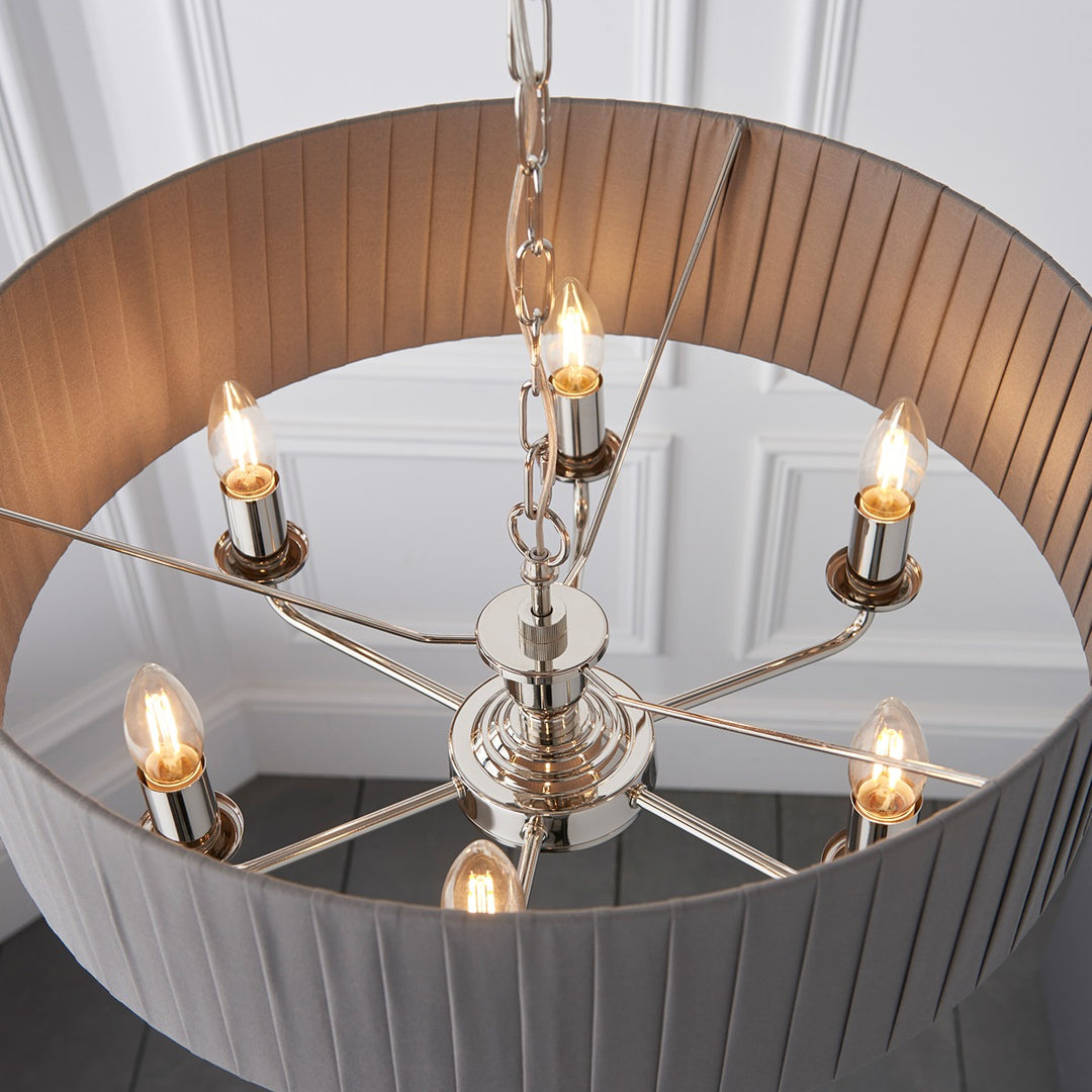 Highclere 6 Pleated Pendant - Nickel Endon 6