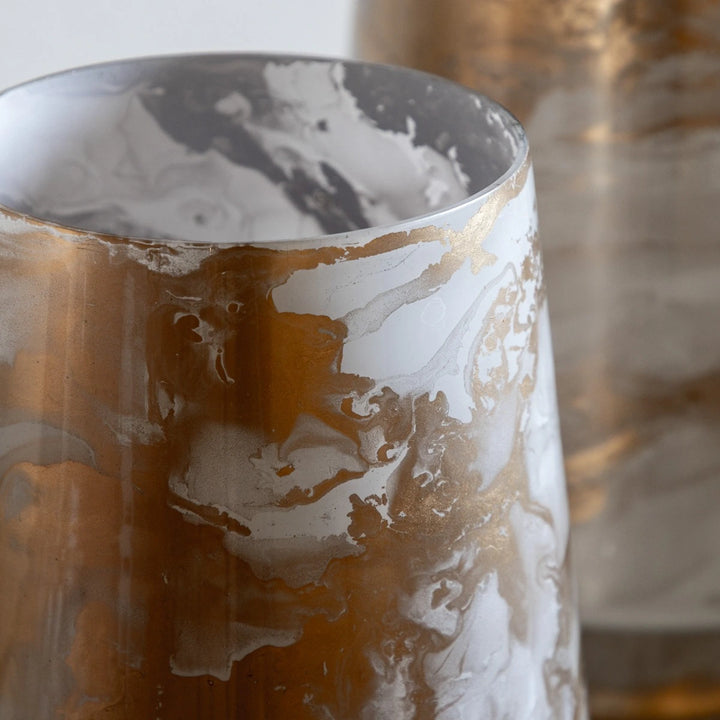 Marbled Hurricane Gold & White Candle Holder