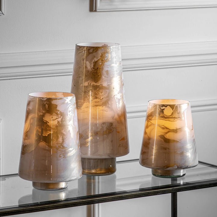 Marbled Hurricane Gold & White Candle Holder