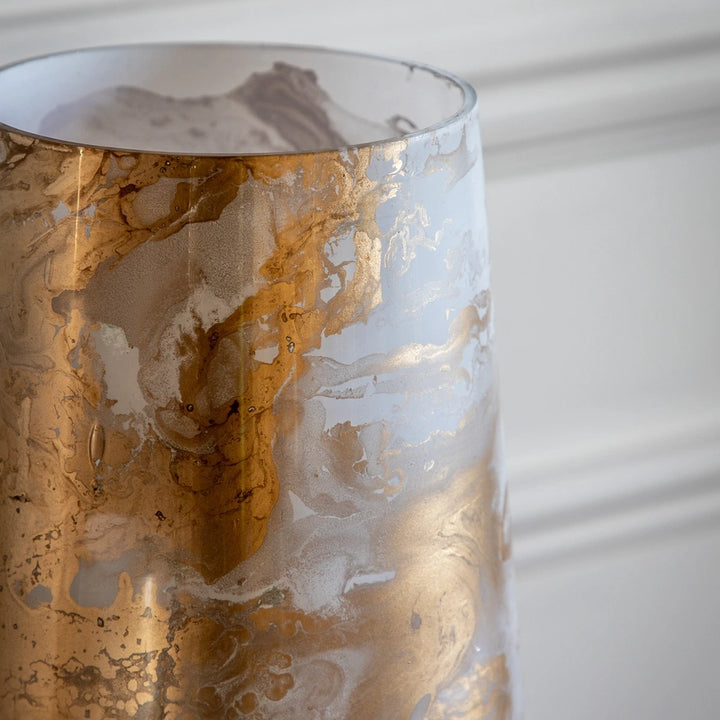 Marbled Hurricane Gold & White Candle Holder