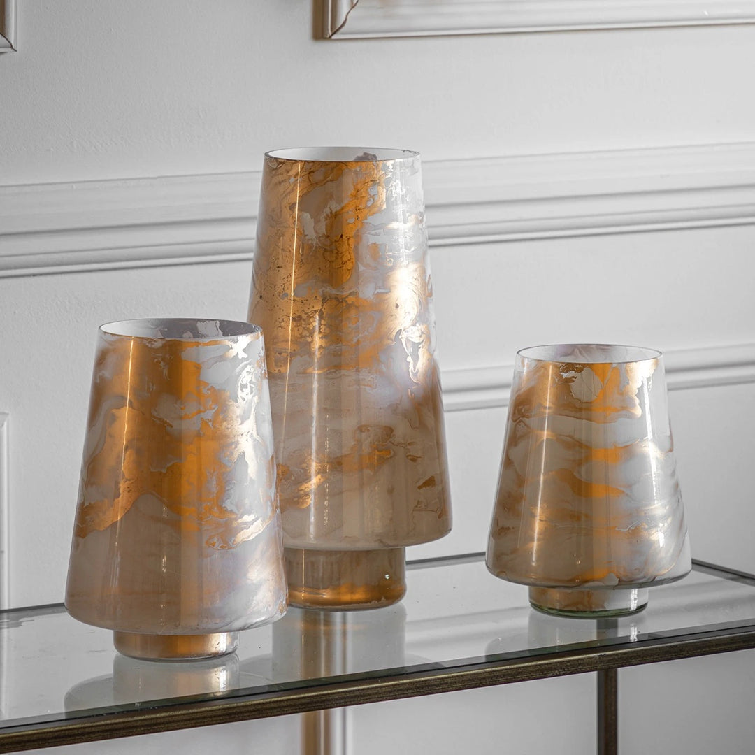 Marbled Hurricane Gold & White Candle Holder