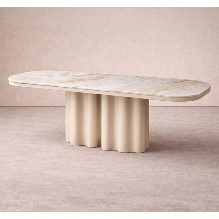 Corinthian Large Natural Marble Dining Table - Gloss Ivory