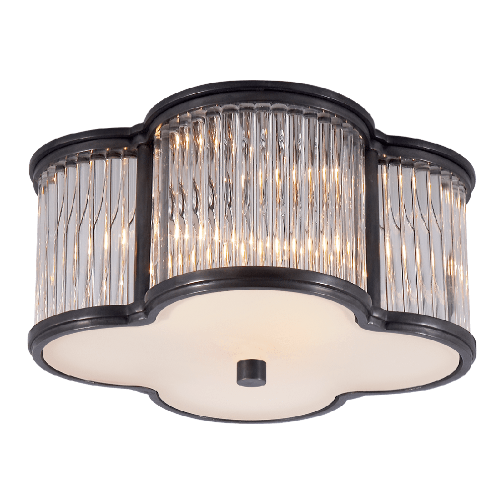 Basil Small Flush Mount - Gun Metal & Clear Glass Rods with Frosted Glass Visual Comfort 1