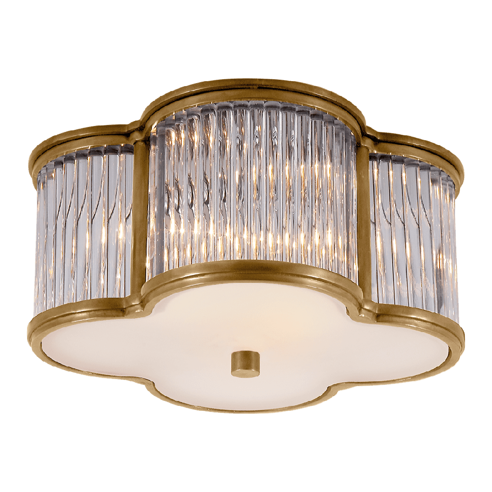 Basil Small Flush Mount - Natural Brass & Clear Glass Rods with Frosted Glass Visual Comfort 1