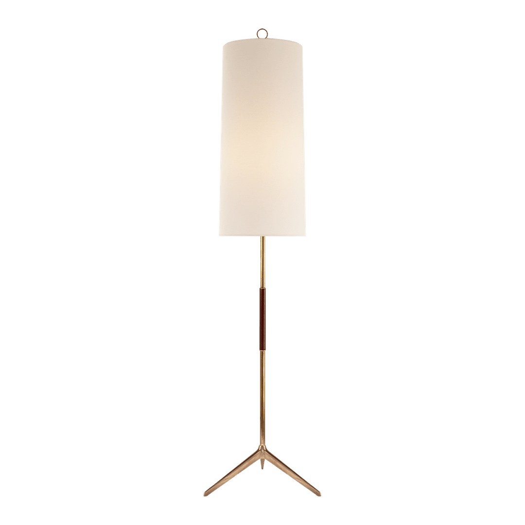 Frankfort Floor Lamp - Antique Brass with Mahogany Accents & Linen Shade Visual Comfort 1