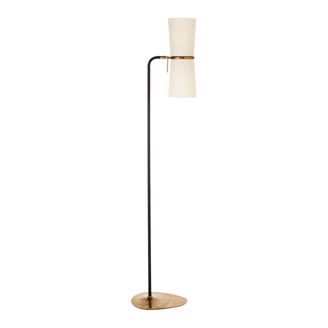 Clarkson Floor Lamp - Black & Antique Brass with Linen Shades Visual Comfort 1